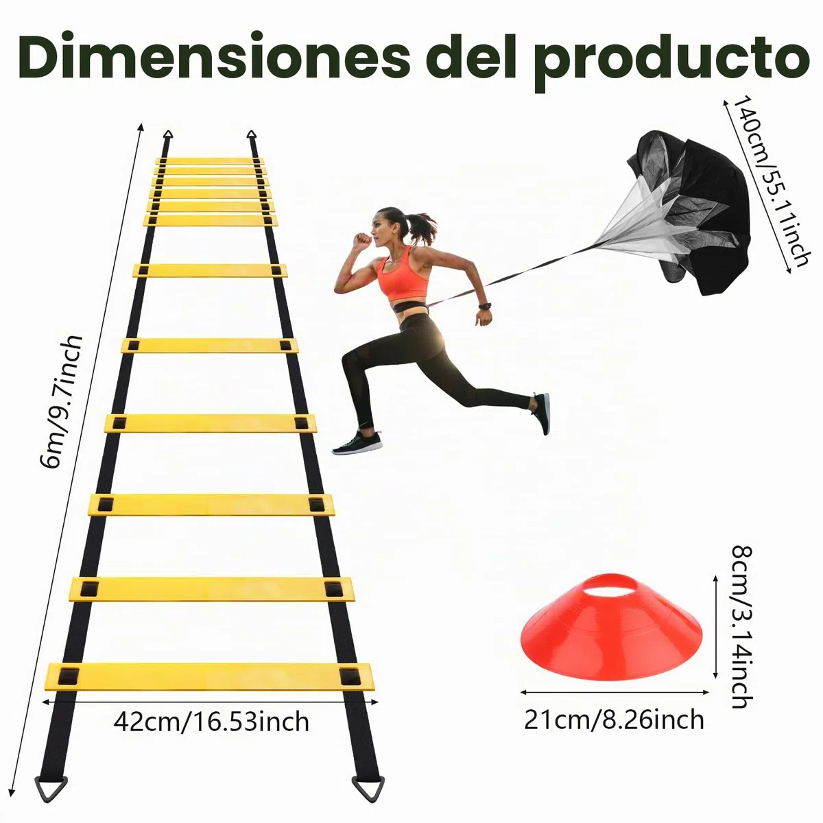 Speed Agility Training Kit para Agilidad, Speed Agility Training Kit para Agilidad con Escalera de Agilidad, 12 Conos de Disco, Paraguas de Resistencia y Bolsa Portaobjetos