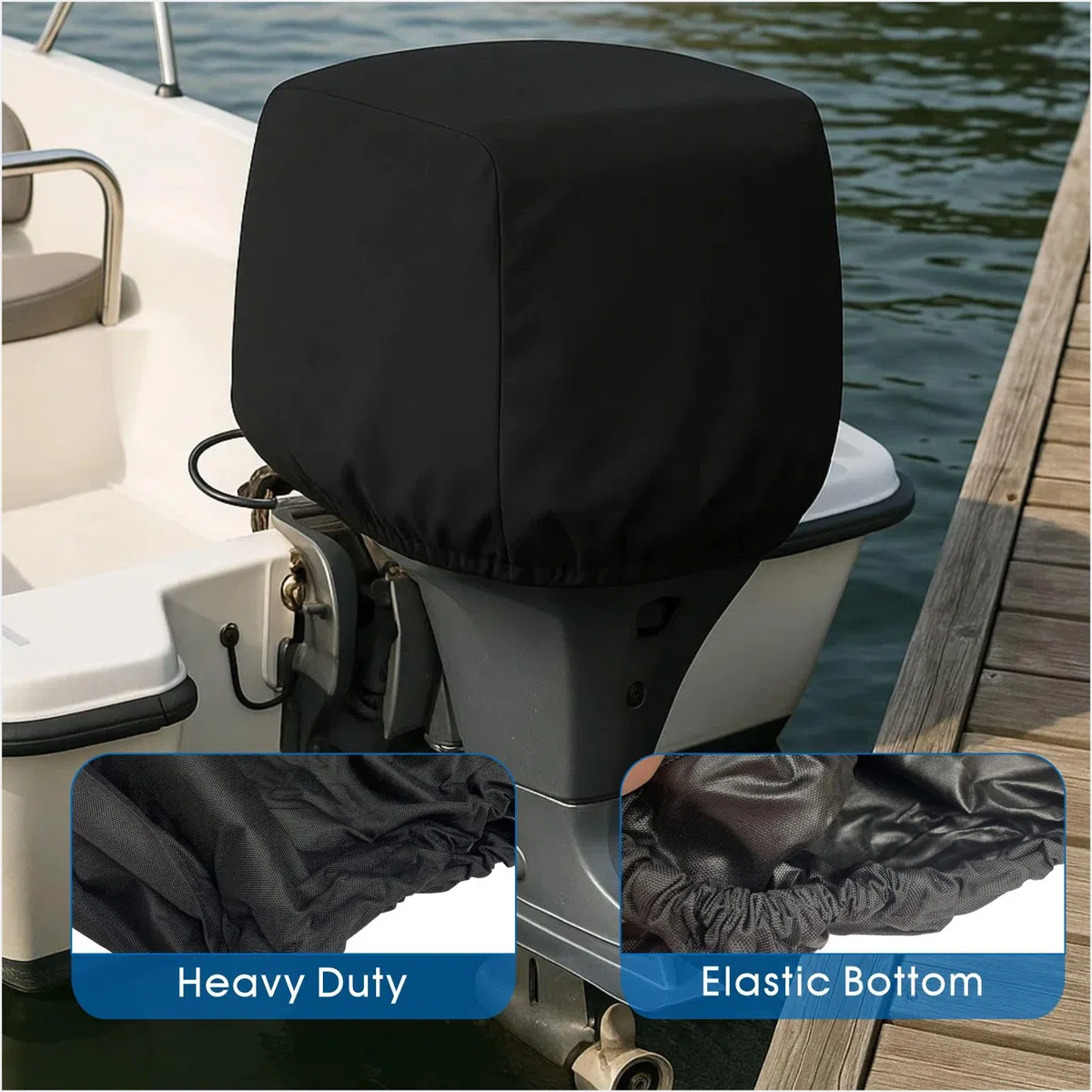 Coco Yacht - Funda Protectora para Motor Fuera de borda de hasta 50-115 Caballos de fueraborda Resistente al Agua, al Moho y a los Rayos UV con Tejido de poliéster Grueso (Negro, 50-115)