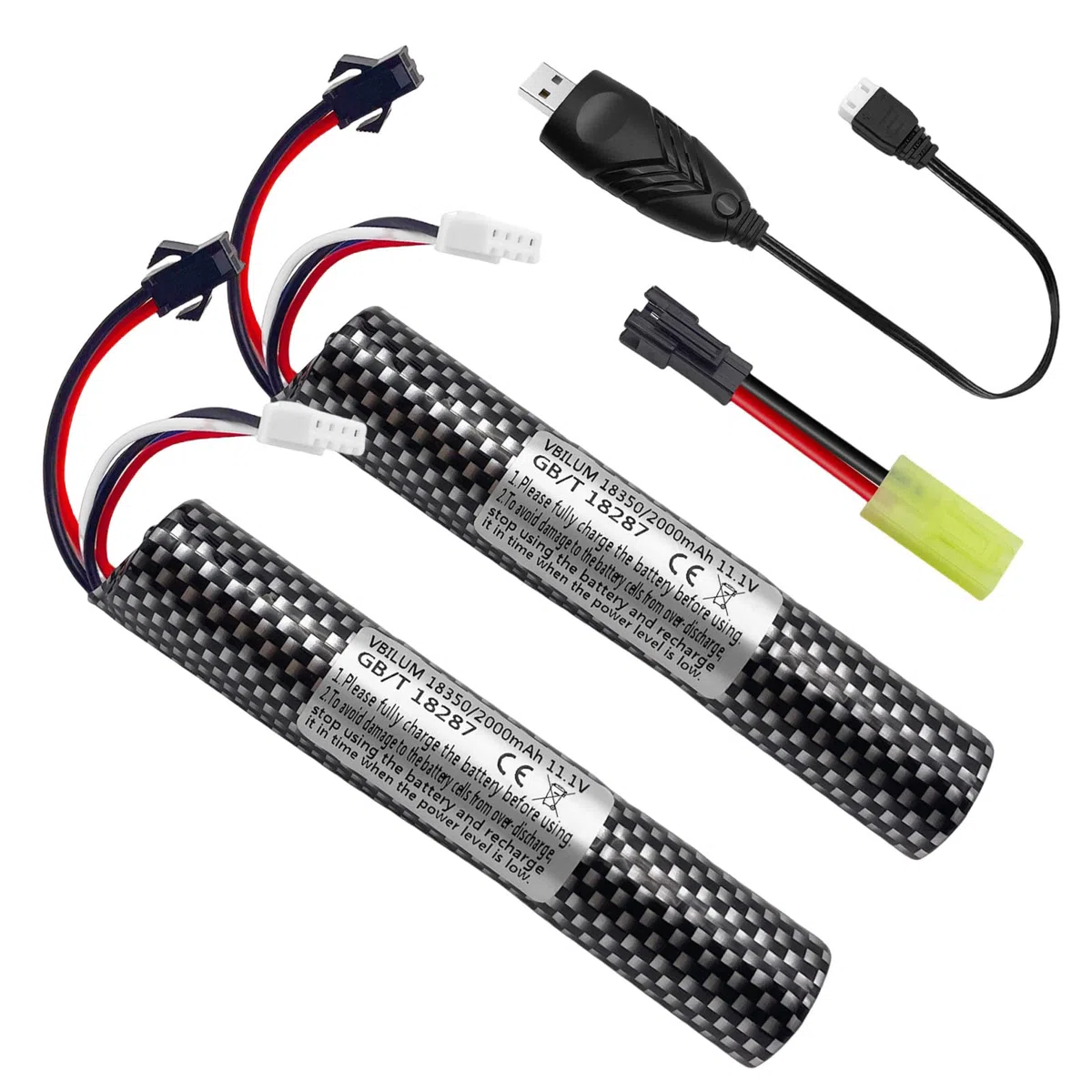 Batería de 11,1V y 2000mAh para Gel Blaster Softair con Cable de Carga Airsoft de Bola Splatter Batería Softair (2 Unidades)