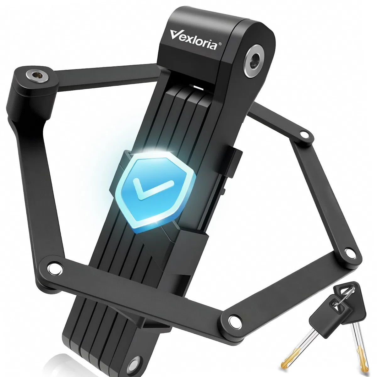 Vexloria Candado Plegable para Bicicleta | Alta Seguridad Antirrobo | Acero Endurecido | Longitud 86 cm | Con Soporte | Para Bicicleta, E-Bike y Moto