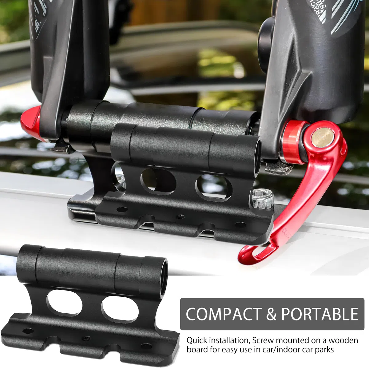 HENGBIRD 2 piezas soporte de horquilla para bicicleta de aleación de aluminio, soporte de techo para bicicleta de coche de bloqueo rápido, soporte de horquilla para bicicleta versátil para 5/12