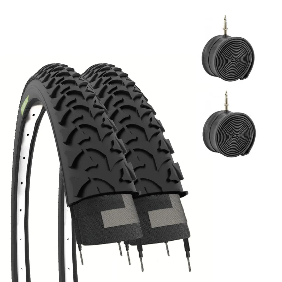 2 neumáticos + 2 cámaras de Aire para Bicicleta MTB Bicicleta Negra 26 x 1.95 (50-559)