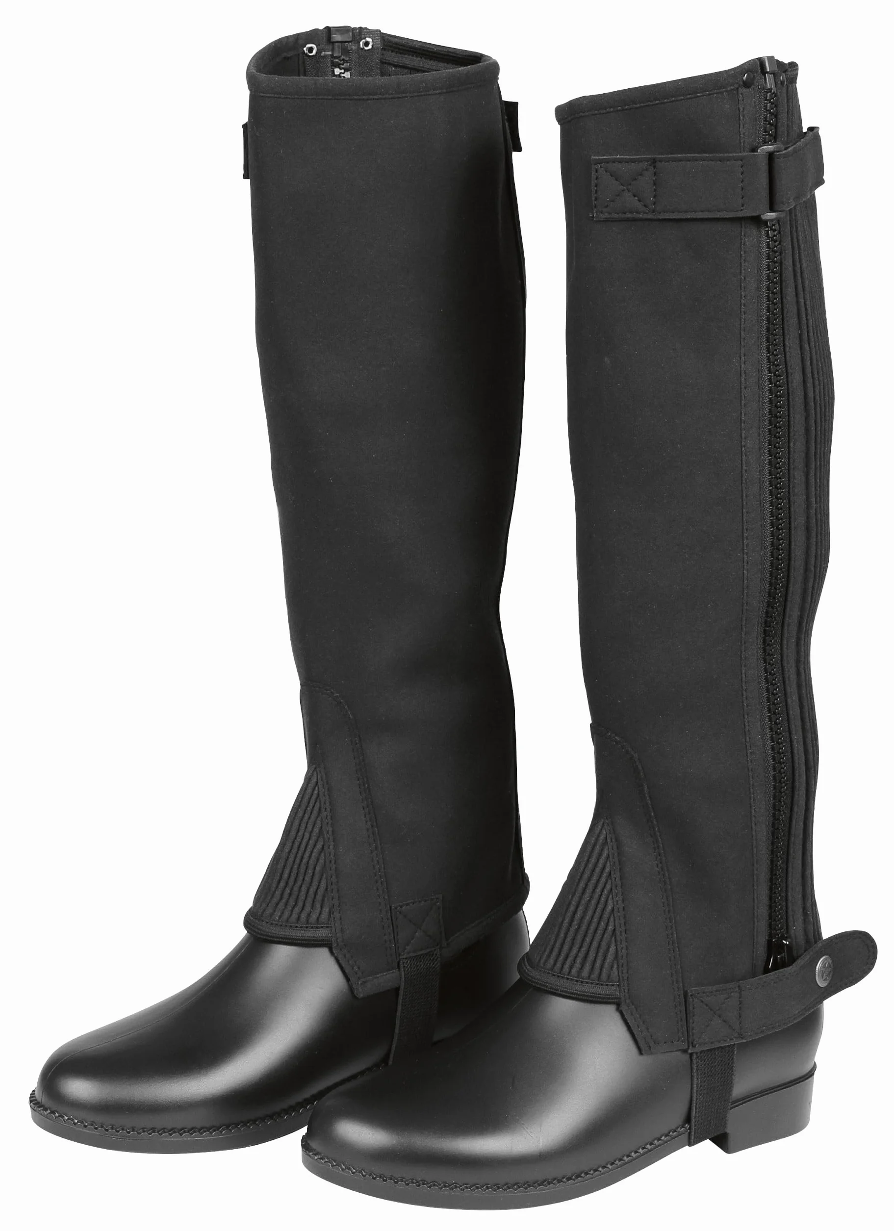 Covalliero Polainas ClassicStretch, Zapatos de Montar, se Venden por Pares, Negro, Talla L, Altura 41 cm, Piel sintética, para Mujer, Cremallera, Lavable a máquina