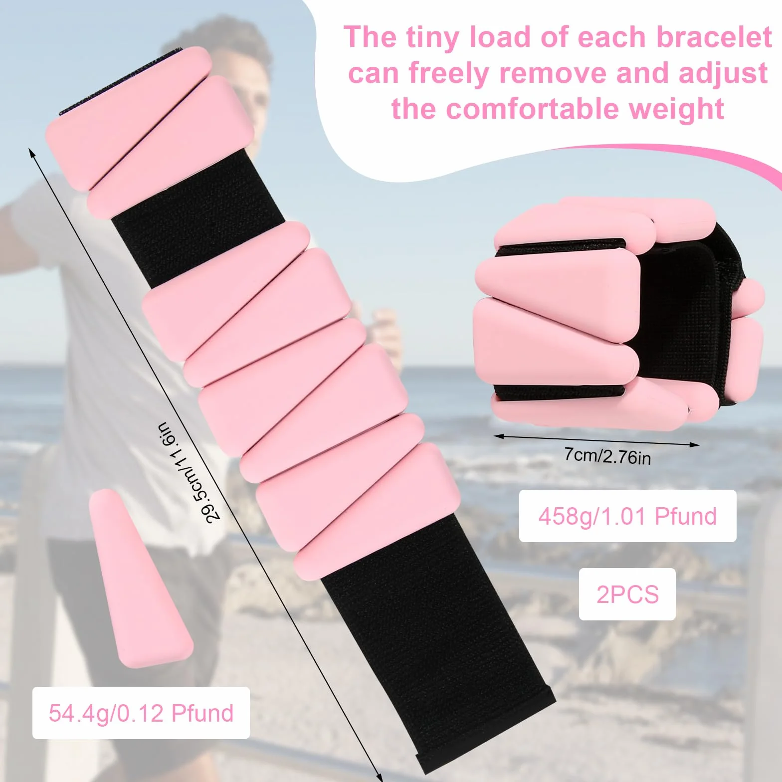 Juego de 2 pesas para muñecas, pesas para tobillo, pesas portátiles para piernas y brazos (1 lbs/1 unidad) para pilates, yoga, cardio rosa