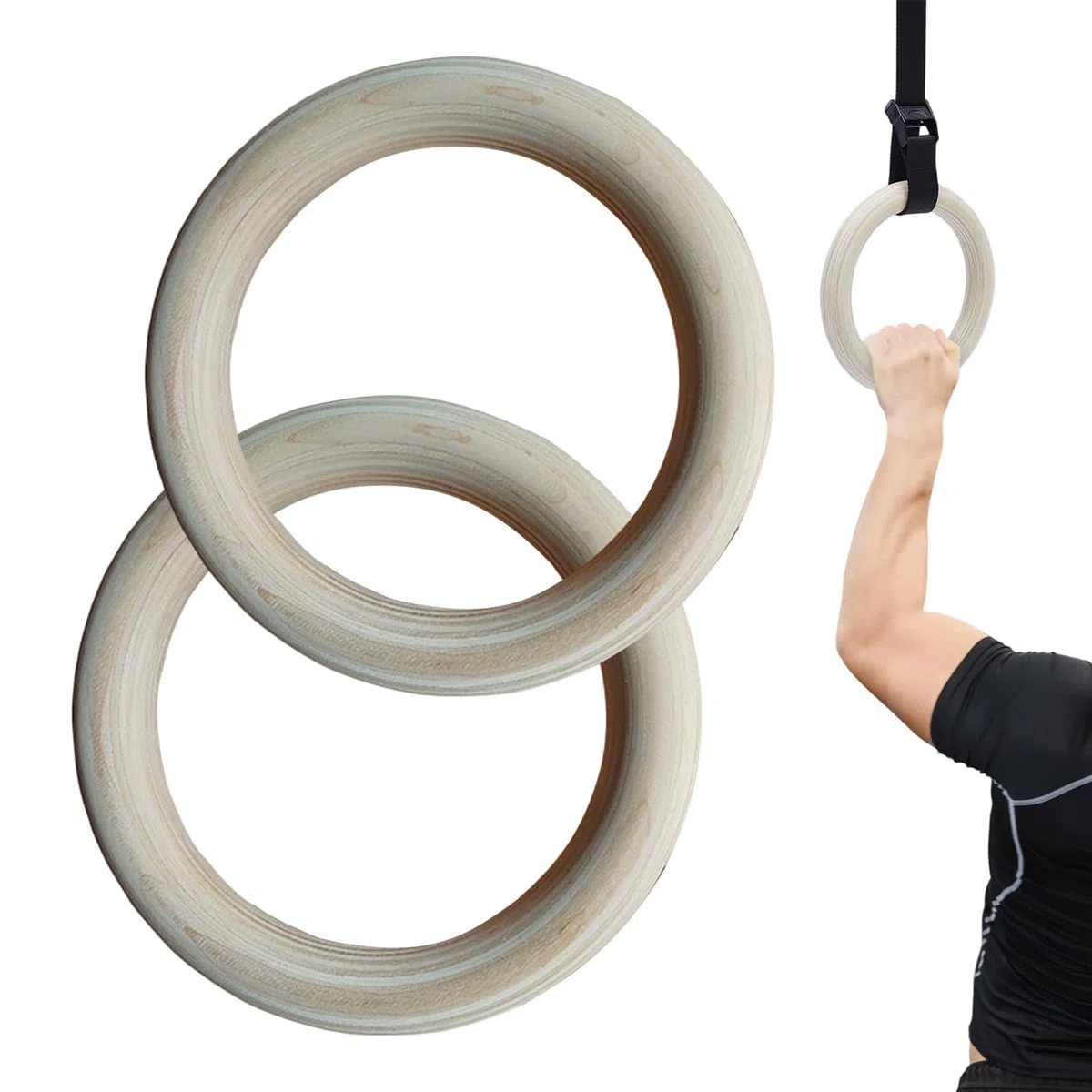 Anillos de barra de dominadas, 2 agarres de madera para gimnasia, 450 g, anillos de ejercicio de fitness para gimnasio en casa, parque infantil, interior, exterior, herramienta de fuerza para la parte