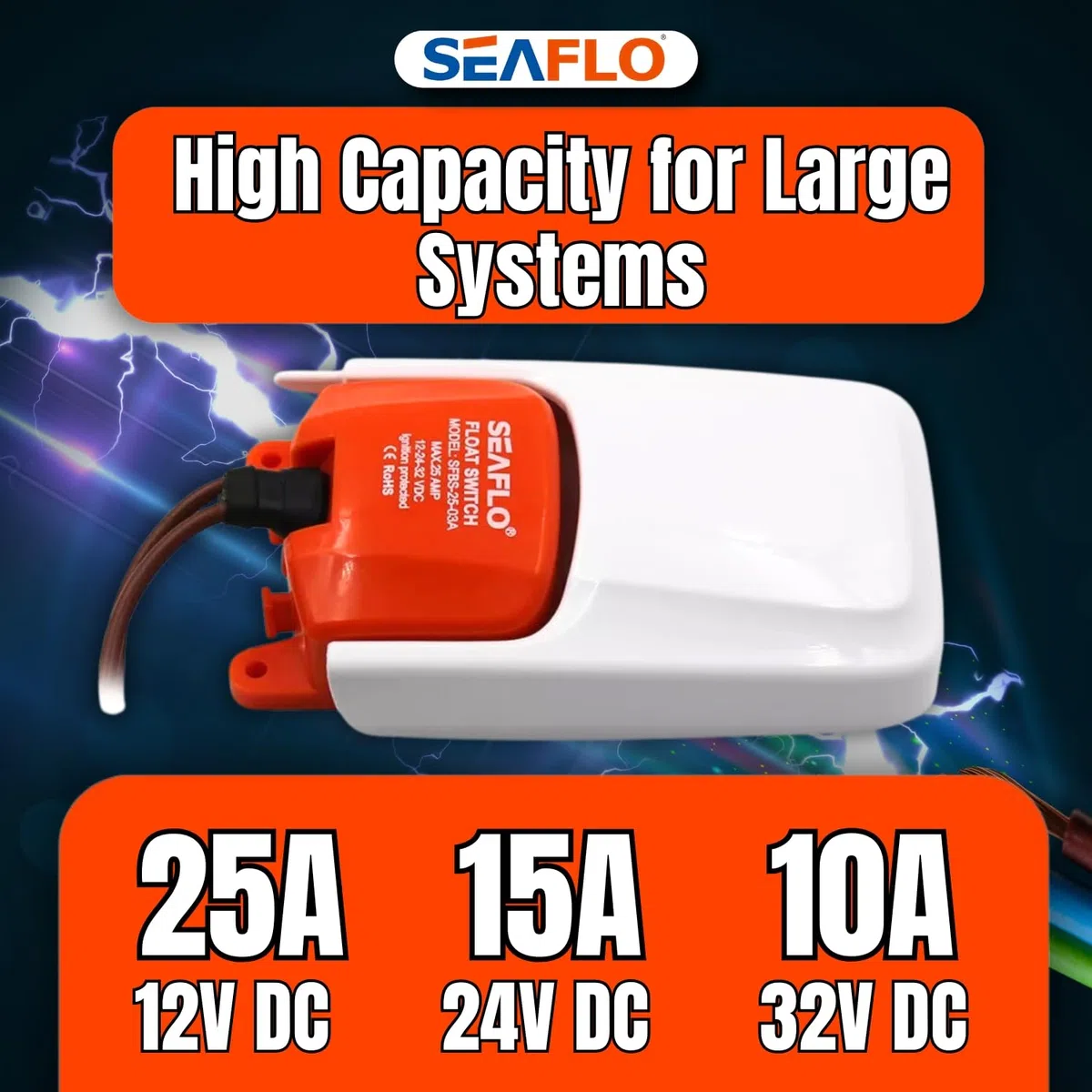 Seaflo SFBS-30-01 BOAT BILGE PUMP SWITCH (12V, 24V, 32V) by Seaflo