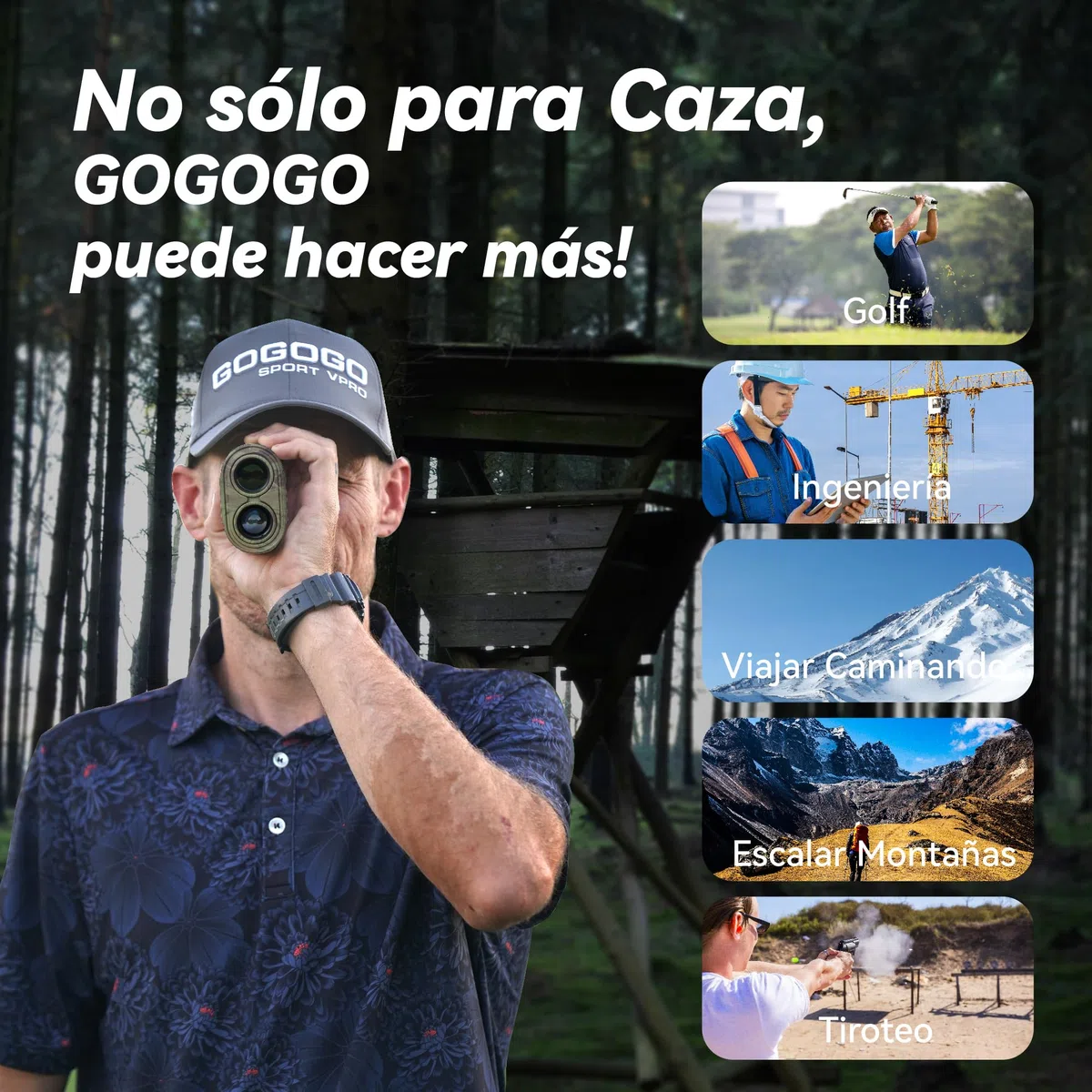 Gogogo Sport Vpro Telémetro Caza Golf 1097 M/Yardas, Medidor Laser 3 Modos de Bloqueo de Bandera & Vibración, Escaneo, Velocidad, Pantalla HD Precisión ±1yd, Batería Gratis