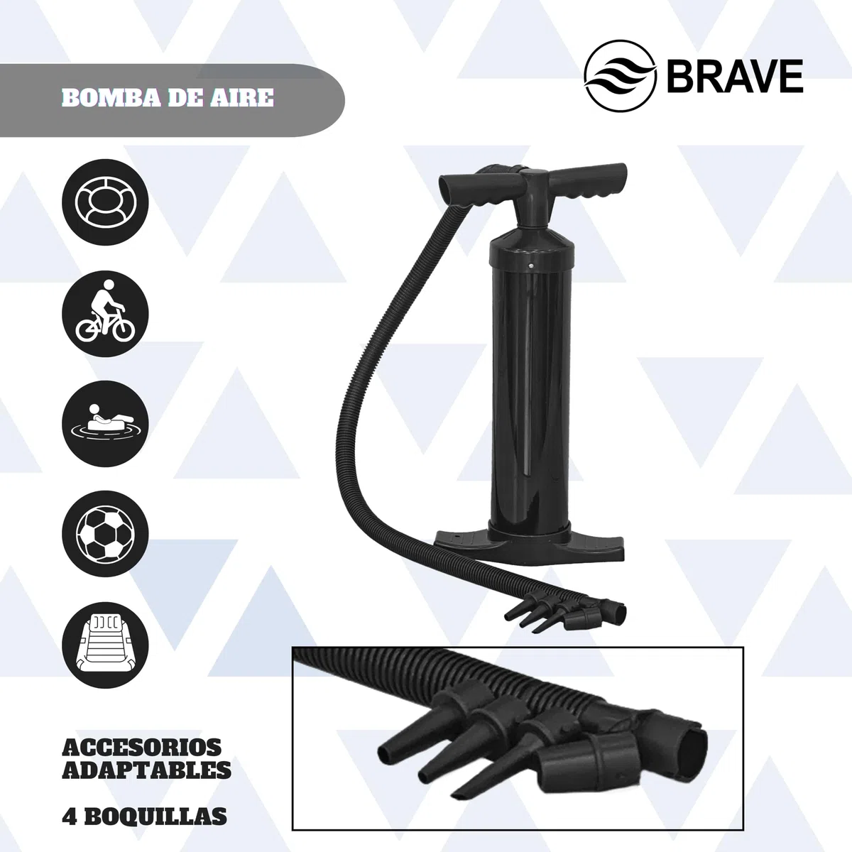 Hinchador Manual Doble Velocidad – Bomba de Aire Manual Portátil con 4 Boquillas – Inflador para Colchones Hinchables, Botes y Accesorios