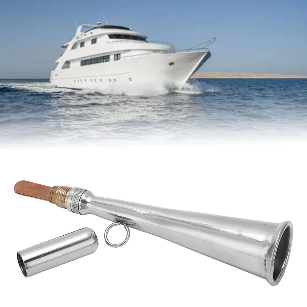 Sirena de Niebla para Barco, Bocina de Aire Manual para Bote, Bocina de Niebla de Acero Inoxidable de Mano, Silbato de Señal Fuerte para Respaldo de Emergencia