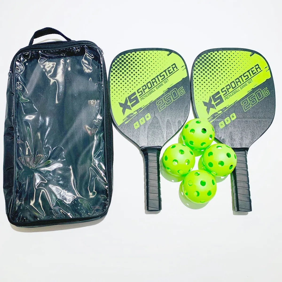 zalati Paquete de 2 raquetas de pickleball, 4 bolas de pepinillo con bolsa de transporte para principiantes en deportes de interior y exterior