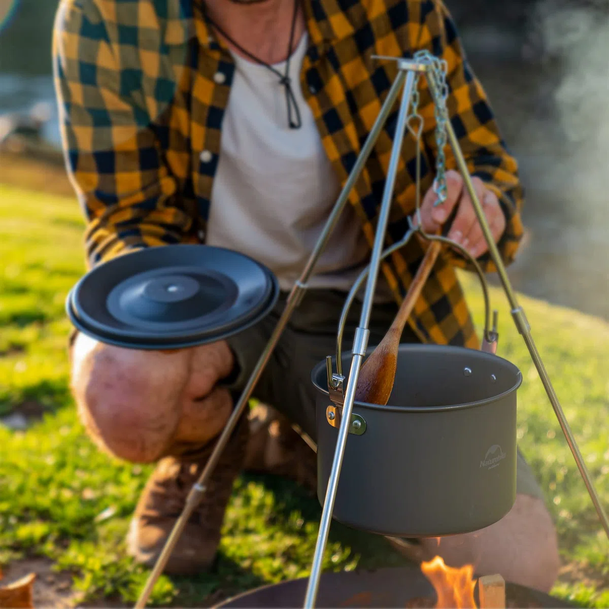 Naturehike Olla Colgante de Aleación de Aluminio de 4L para Cocina al Aire Libre para 4-6 Personas, Olla de Picnic para Acampar