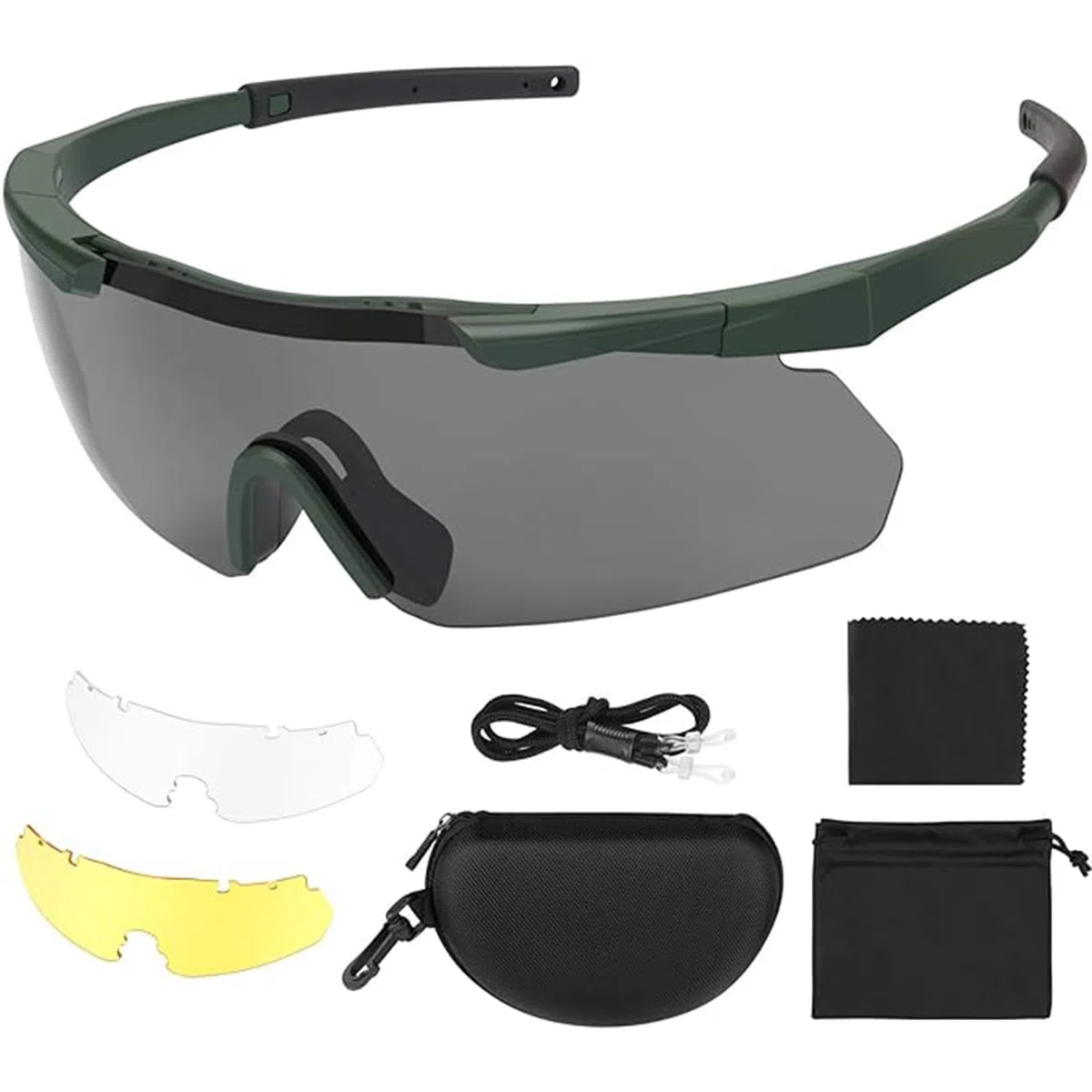 Feyachi Gafas de seguridad con lentes transparentes antivaho y resistentes a los arañazos, protección lateral y brazos antideslizantes, protección UV, ajustables(Verde militar)
