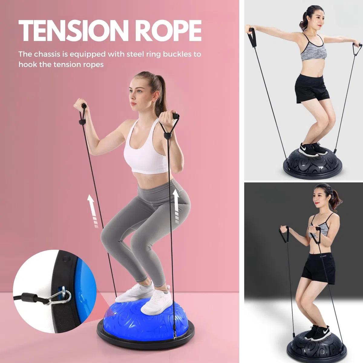 MAGIC SELECT Balón de Entrenamiento de Equilibrio. Pelota Antideslizante para Fitness, Yoga, Pilates, Entrenamiento de Fuerza con Bandas de Resistencia. Pelota Semiesfera para Deporte en el Hogar.