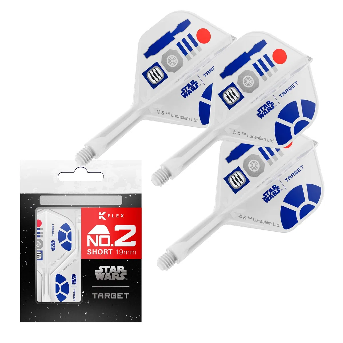 Target Darts Star Wars R2-D2 K Flex Integredas Dardos Vuelos & Ejes | R2D2 Paquete de 3 K-Flex, N.º 2 & N.º 6 | Corto, Intermedio y Medio Disney K-Flex Accesorios