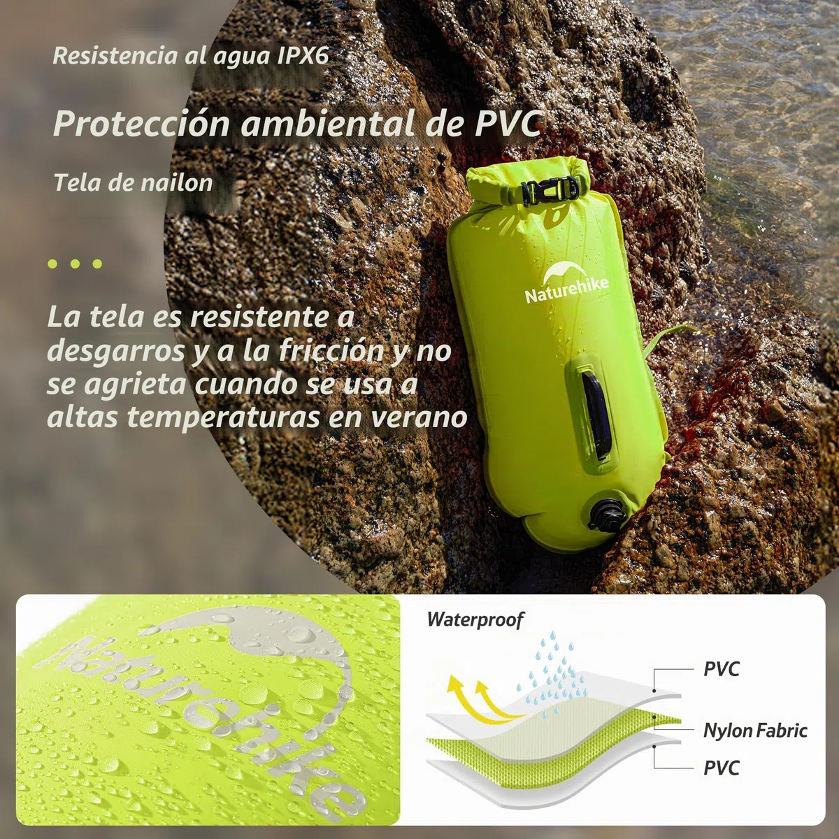 Naturehike Bolsa seca para boya de natación impermeable de 18L, bolsa flotante hinchable para aguas abiertas, bolsa de playa para boya de natación, boya de triatlón (verde)