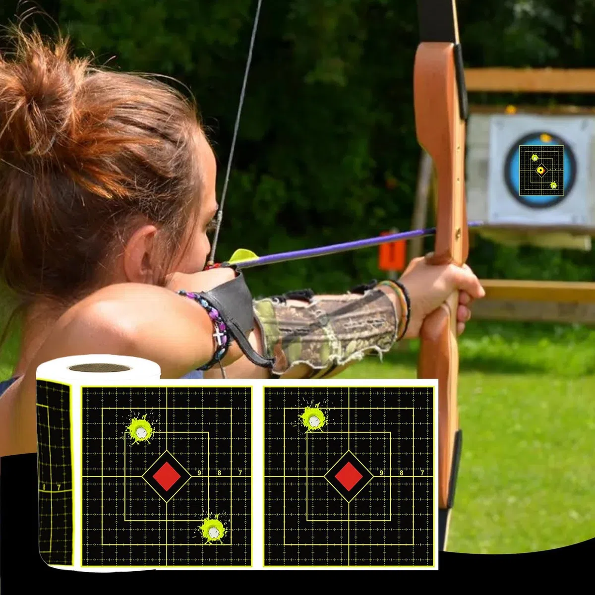 Range Targets Splatter - 100 hojas de calcomanías reactivas de diana | 6 pulgadas adhesivas reactivas amarillas fluorescentes para práctica de tiro con arco, puntos de objetivo autoadhesivos