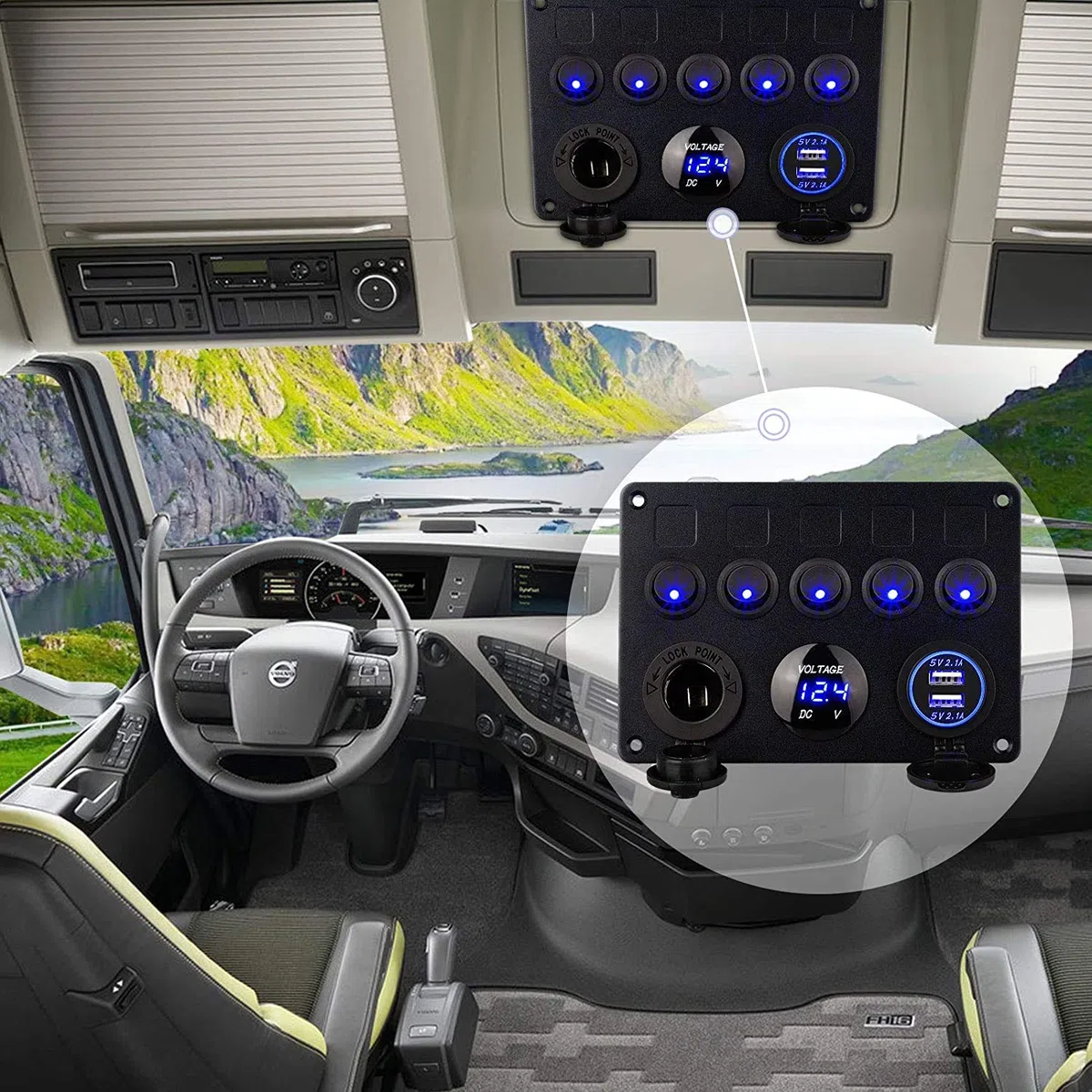 Thlevel Panel Enchufe Cargador Coche Panel del Encendedor | con Dual USB Carga y Encendedor de Cigarrillos Interruptor Basculante Voltímetro LED Digital para 12V 24V Barco Marina