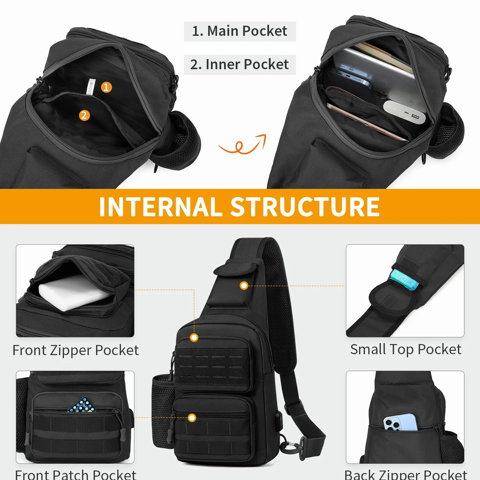 HUNTVP Bolsa Pecho Táctical Mochila de Pecho Bolsos Bandolera para Hombre Mujer Riñonera Mochila Militar Impermeable Adecuado para Correr Senderismo Ciclismo Camping