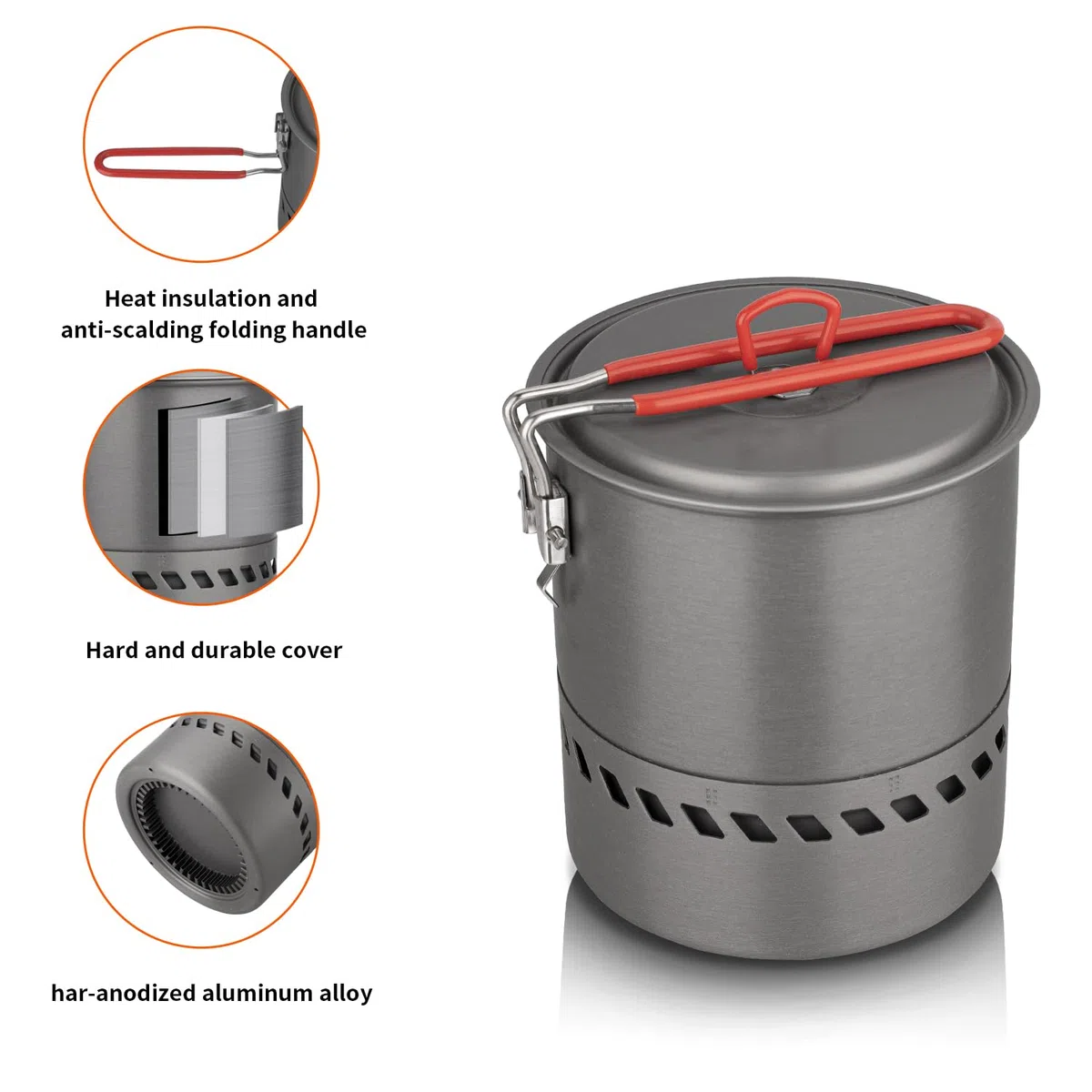 Tentock - Intercambiador de calor de aluminio para 2-3 personas, 1.5L/2.1L, utensilios de cocina al aire libre con asa plegable y bolsa de almacenamiento para viaje, picnic, camping, ebullición rápida