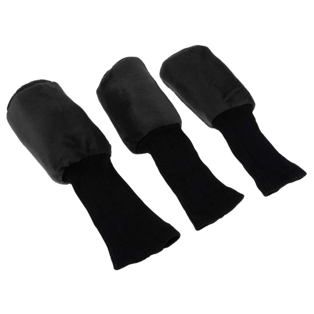 Paquete de 3 calcetines protectores de madera para palos de golf, de cuello largo, color negro, tela de pelusa, resistentes al agua, fáciles de limpiar