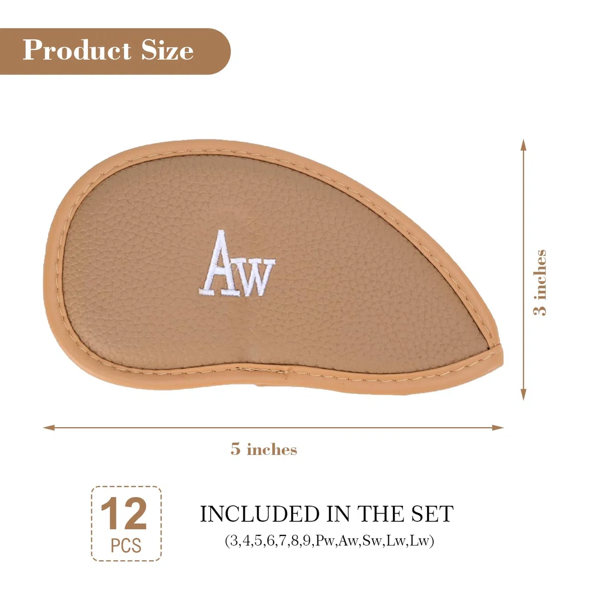 Juego de 12 fundas para cabeza de hierro para palos de golf, de cuero sintético grueso, para cabeza de hierro de golf, se adapta a todas las marcas Titleist, Callaway, Ping