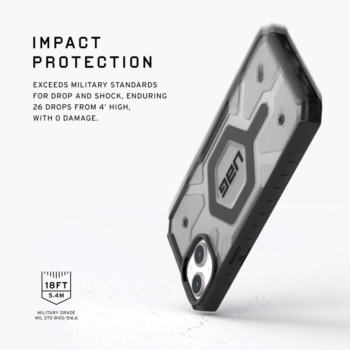 URBAN ARMOR GEAR UAG - Funda compatible con iPhone 15 Plus de 6.7 pulgadas, color ceniza transparente/negro, imán integrado compatible con carga MagSafe, resistente y transparente a prueba de caídas