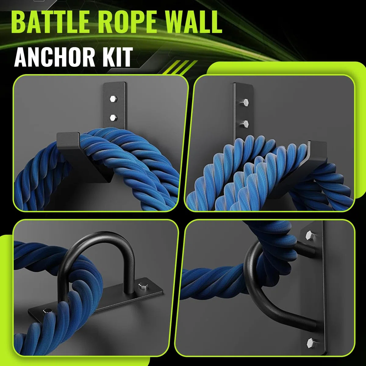 Soporte de Pared para Cuerda de Batalla, Kit de Anclaje de Pared con Cuerda de Combate con Gancho de Muro y Accesorios de Instalación para Sistemas de Entrenamiento de Fuerza, Sacos de Boxeo