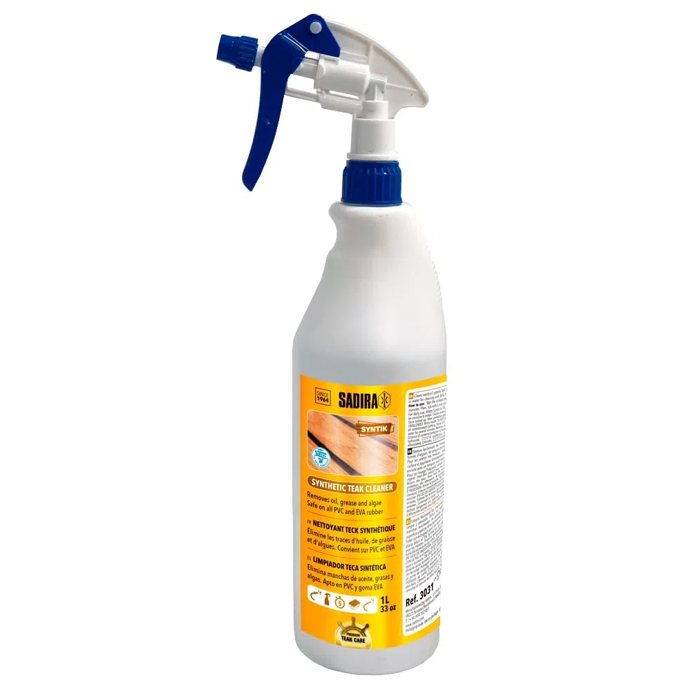 Sadira Limpiador de Teca Sintética 1 L Profesional para Barcos y Superficies Náuticas difíciles. Limpia Manchas de Aceite, Grasas, carbonilla, Sangre y Pescado en PVC o EVA