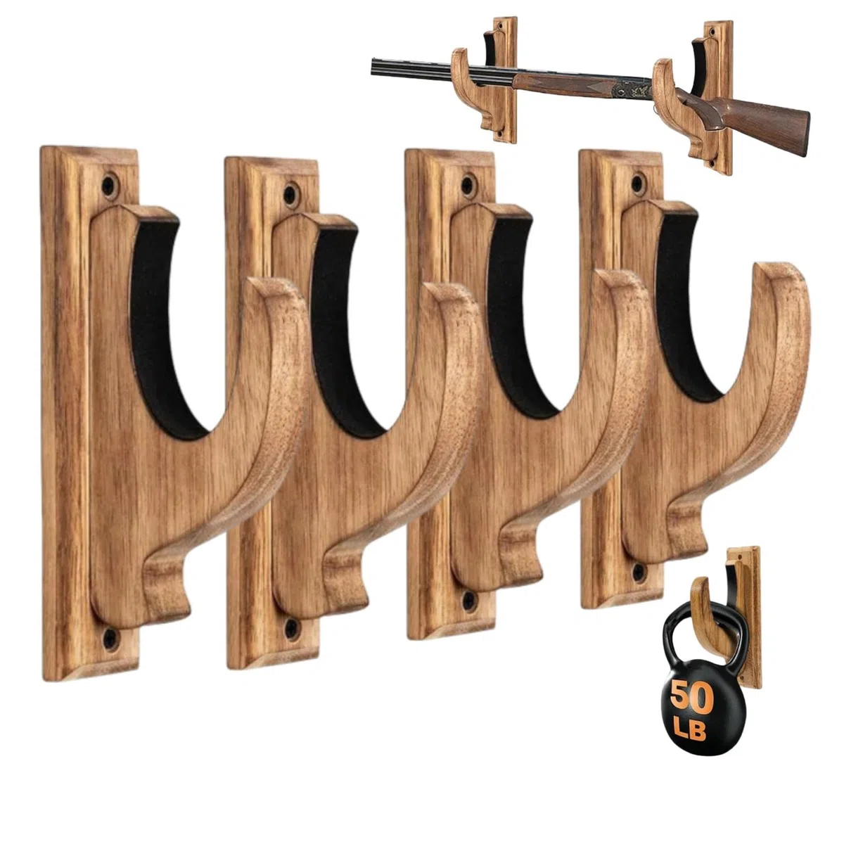 Genérico Estante para Armas Montado En La Pared, Estante Horizontal De Madera, Gancho para Escopeta De Rifle, Estante Multiusos para Escopeta, Estante De ExhibicióN para Una Sola Pistola