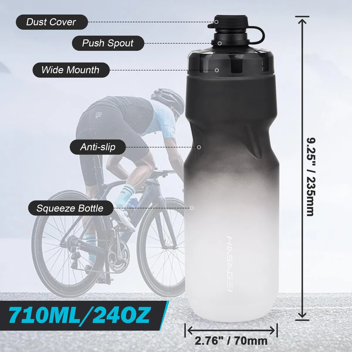 HASAGEI Soporte para Botella de Agua para Bicicleta con Botella de 24 onzas, diseño Antideslizante Duradero a Prueba de Fugas, Ligero y Ajuste Universal para Accesorios de Ciclismo de montaña