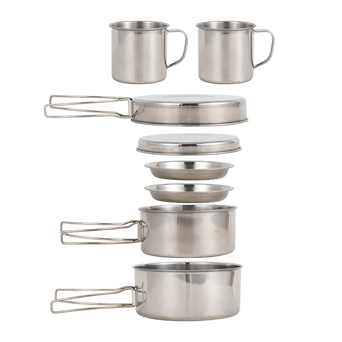 8PCS Kit de Utensilios Cocina Camping Acero Inoxidable Juego Olla y Sartén con Platos Vasos para Campamentos Excursiones Mochilería al Aire Libre