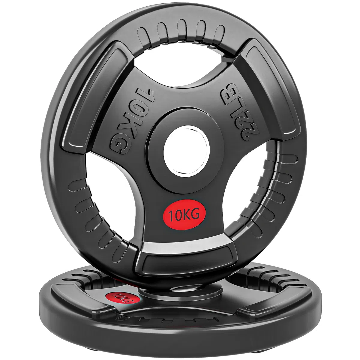 SPORTNOW Discos Pesas Olímpicas, Agujero Ø50 mm, 2 Discos de Pesas 5 kg a 15 kg con Anillo Interior de Acero y Triple Agarre, para Mancuernas y Barras, Entrenamiento Fitness en Casa, Gimnasio, Negro