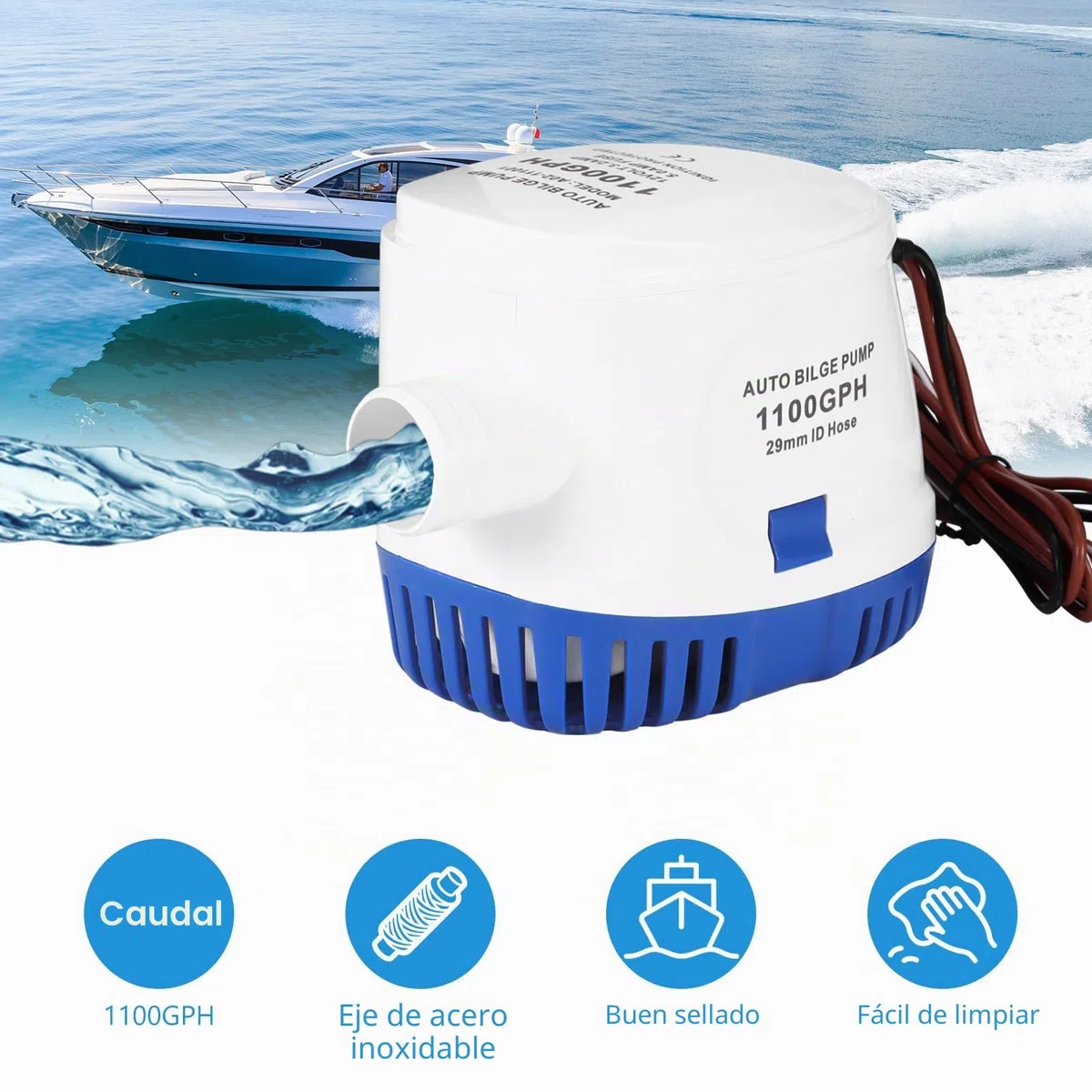 OurLeeme Bombas de Achique, 12V 1100GPH Automática Bomba de Agua y de Líquido Bomba para Sumergible Auto Barcos Estanques Piscinas