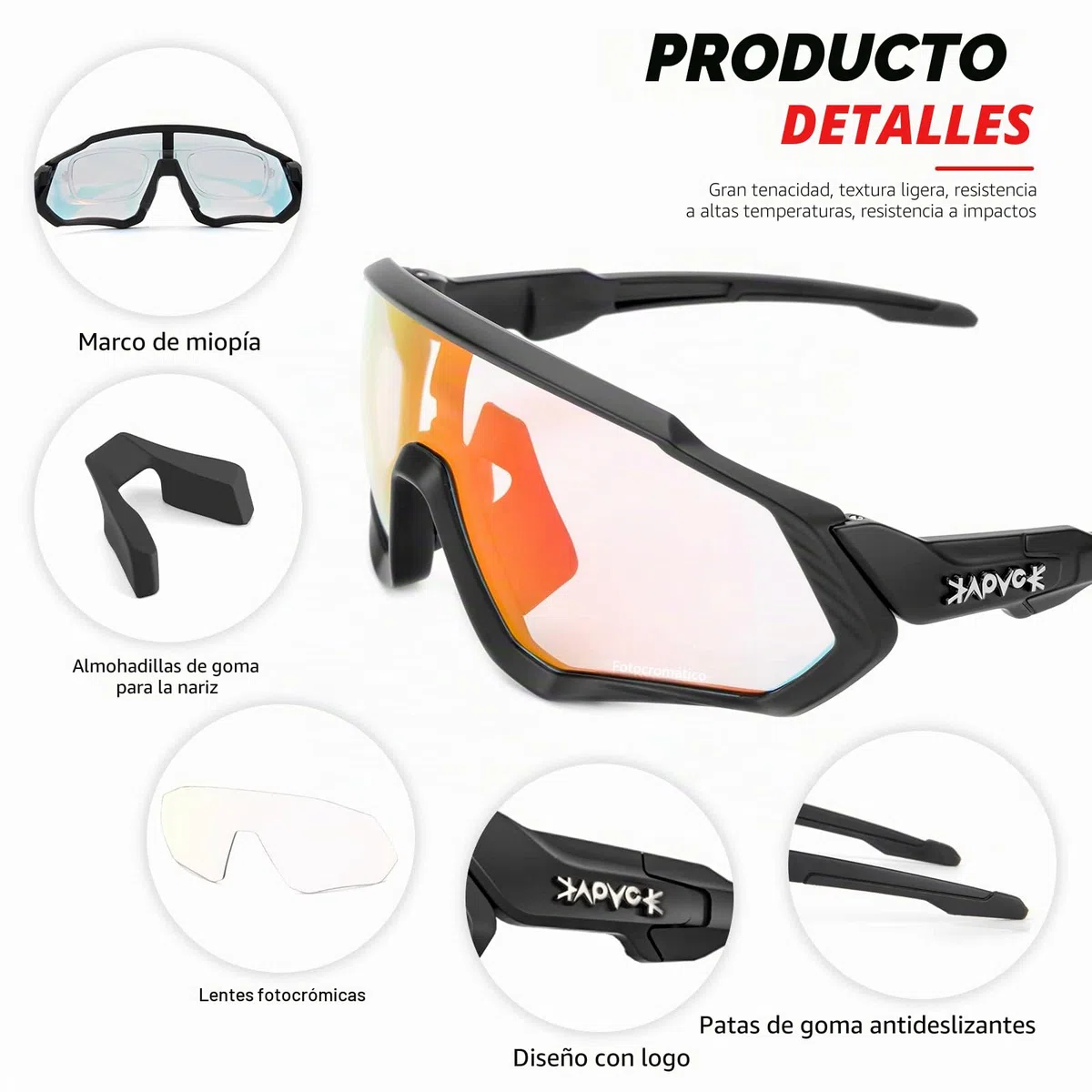 KAPVOE Gafas de Ciclismo Fotocromáticas con TR90 Gafas de Sol Deportivas Mujeres Hombres Running Transparente MTB Accesorios de Bicicleta K9408
