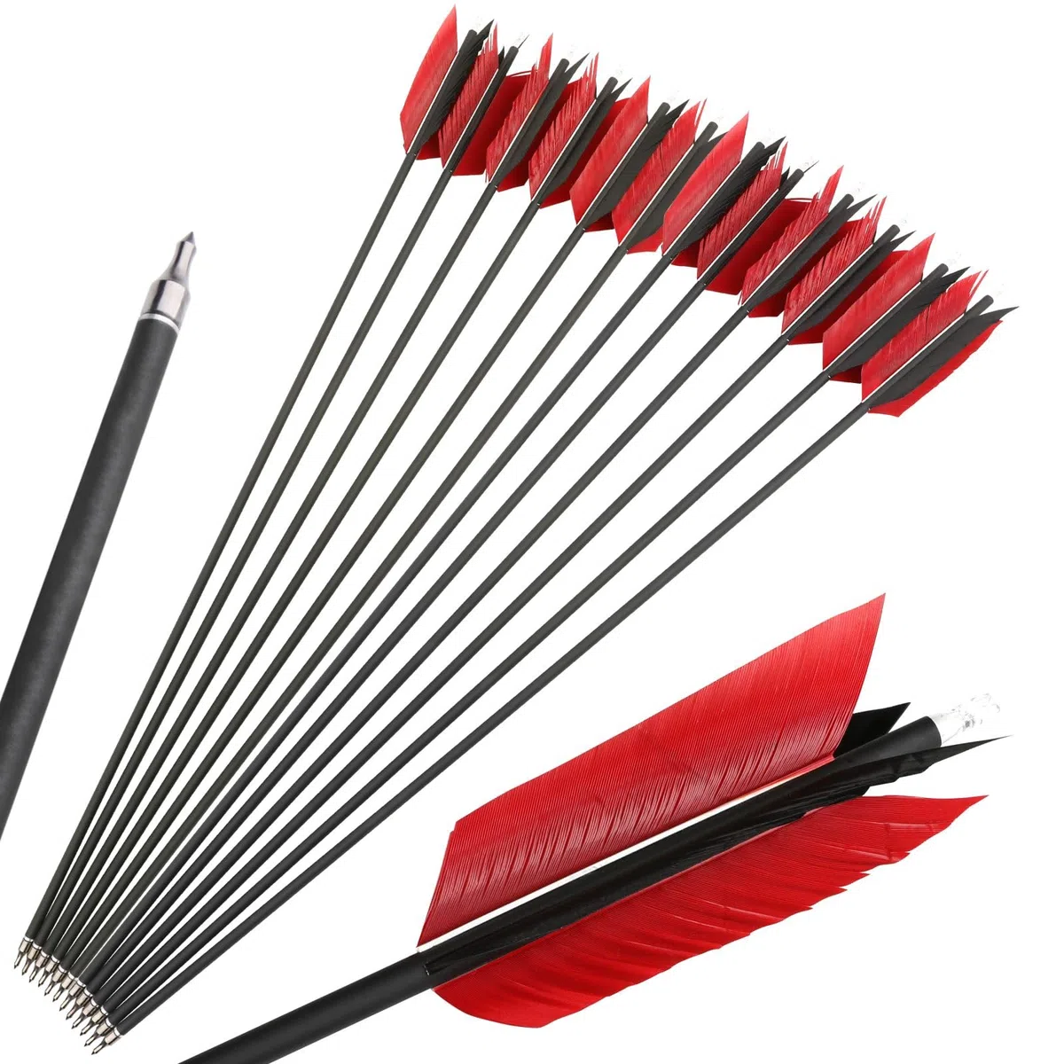 Flecha de Carbono de 30 Pulgadas Flu-Flu Flecha con 4pcs Plumas de Pavo Fletching 500 Spine Flecha de Tiro para Arco Compuesto Arco Recurvo 6/12pcs