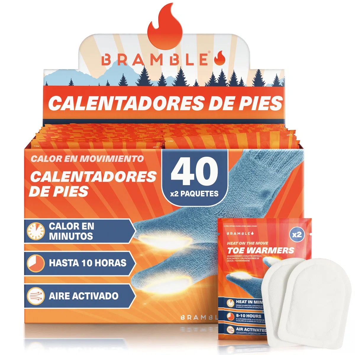 Bramble - Calentadores de Dedos Adhesivos (40 Pares, 80 en Total) - Parches Adhesivos ultrafinos para Zapatos y Botas - Se activan con el Aire y no Dejan Olor - hasta 10 Horas de Calor
