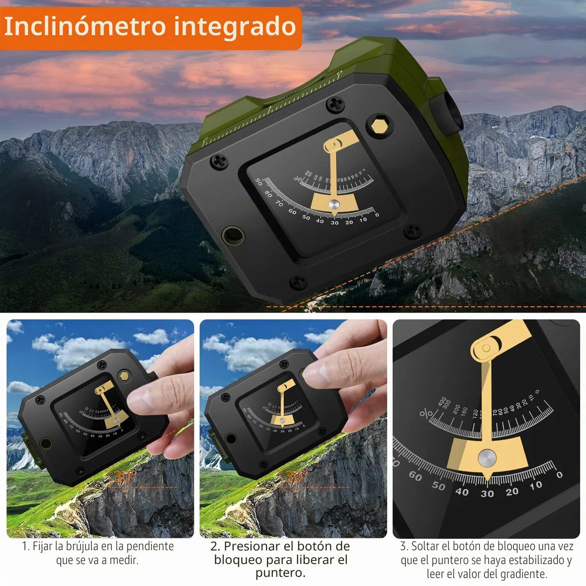 Proster Brújula para senderismo con clinómetro de avistamiento IP54 impermeable brújula de navegación de aleación de aluminio brújula de camping con bolsa de transporte para camping, caza, senderismo,