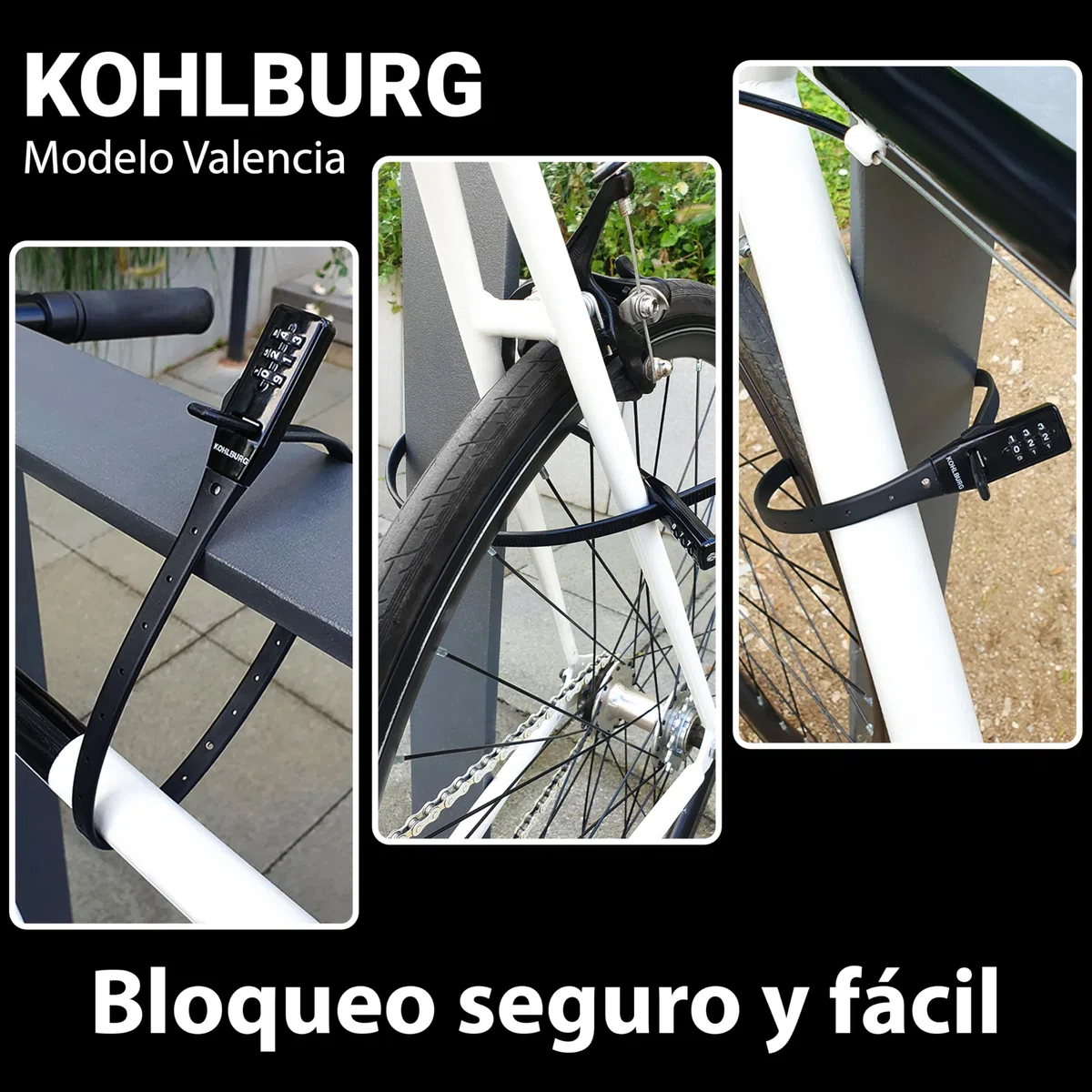 KOHLBURG antirrobo super ligero – solo 70 g con código numérico – para bicicleta mide 50 cm, compacto y seguro – tipo brida para bicicleta de carretera, scooter y patinete – candado para casco y esquí