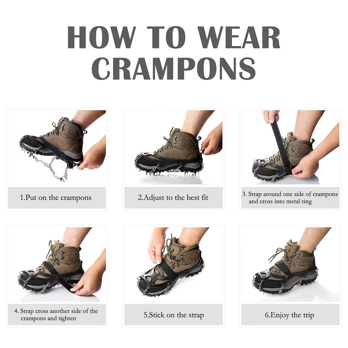 Crampones Antideslizantes para Hielo y Nieve con 19 Púas de Acero Inoxidable, Cleats de Tracción para Botas y Zapatos, Hombre y Mujer, Seguridad para Senderismo, Pesca, Caminatas y Escalada