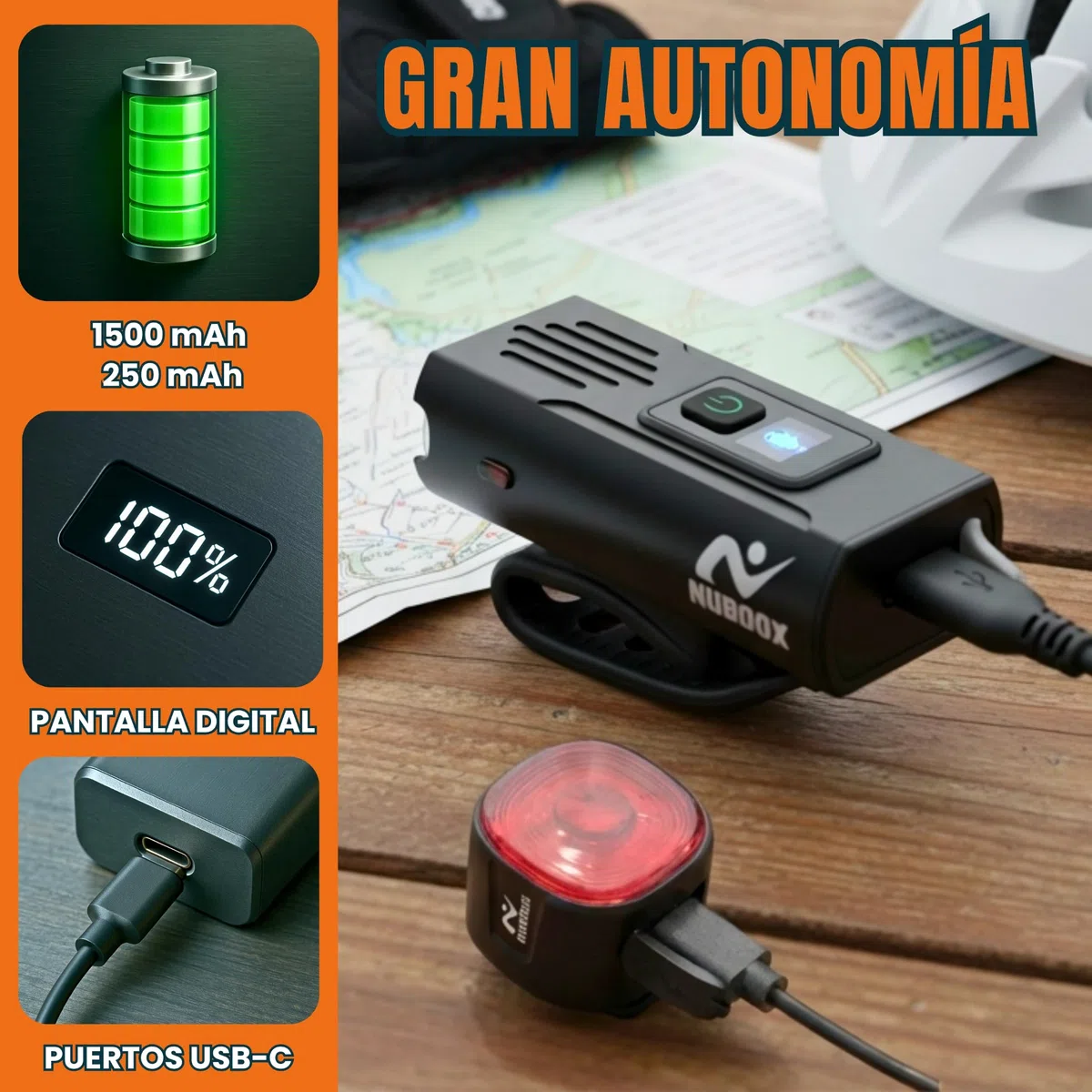 Luces Bicicleta Delantera y Trasera USB Recargables - Kit Potente: Luz Frontal LED 1000 Lúmenes con Pantalla Digital y Foco Trasero IP66. Linterna Bici MTB, Carretera y Patinete Eléctrico