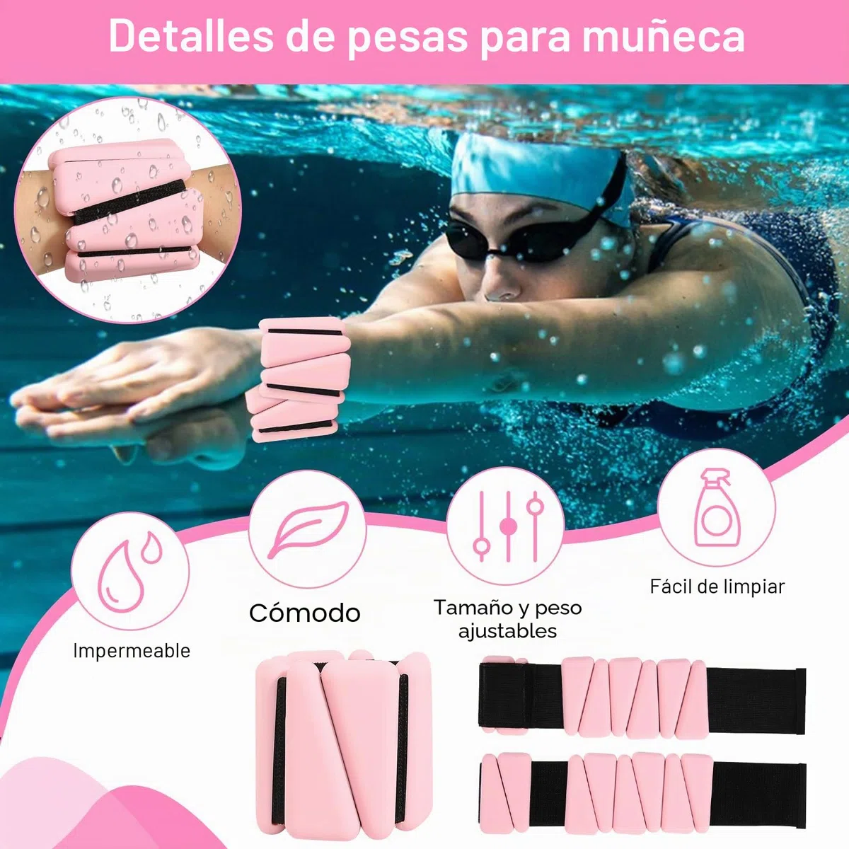 Juego de 2 pesas para muñecas, pesas para tobillo, pesas portátiles para piernas y brazos (1 lbs/1 unidad) para pilates, yoga, cardio rosa