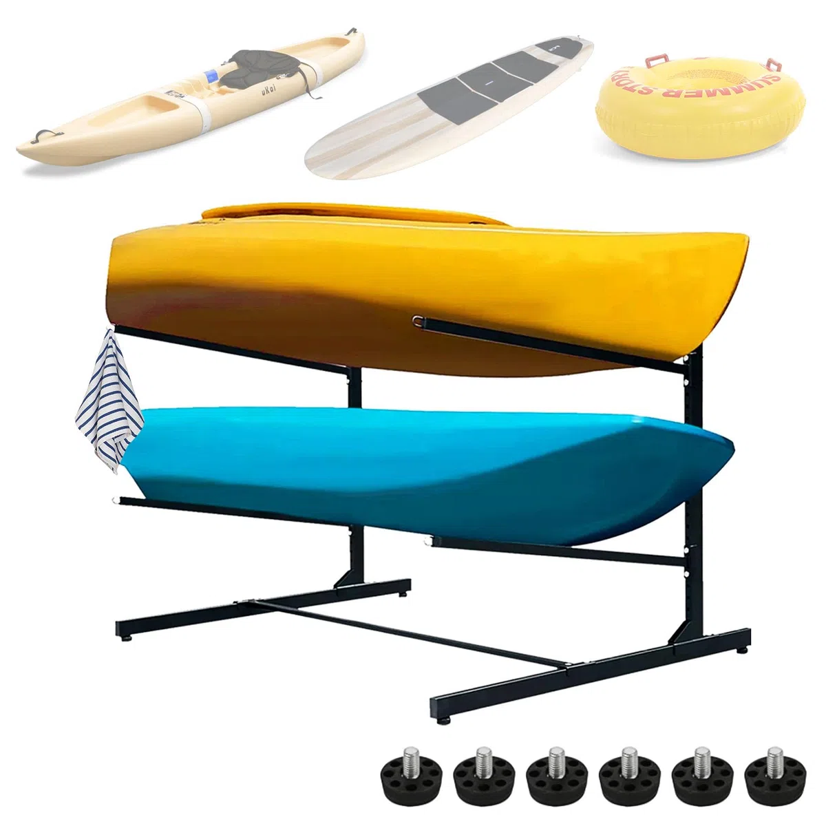 Soporte para Kayak Independiente, Soporte para 2 Kayaks Estante de Almacenamiento Soporte para Kayak Independiente Accesorios para Kayak Estante para Canoas a Prueba de lluvia y a Prueba de Viento