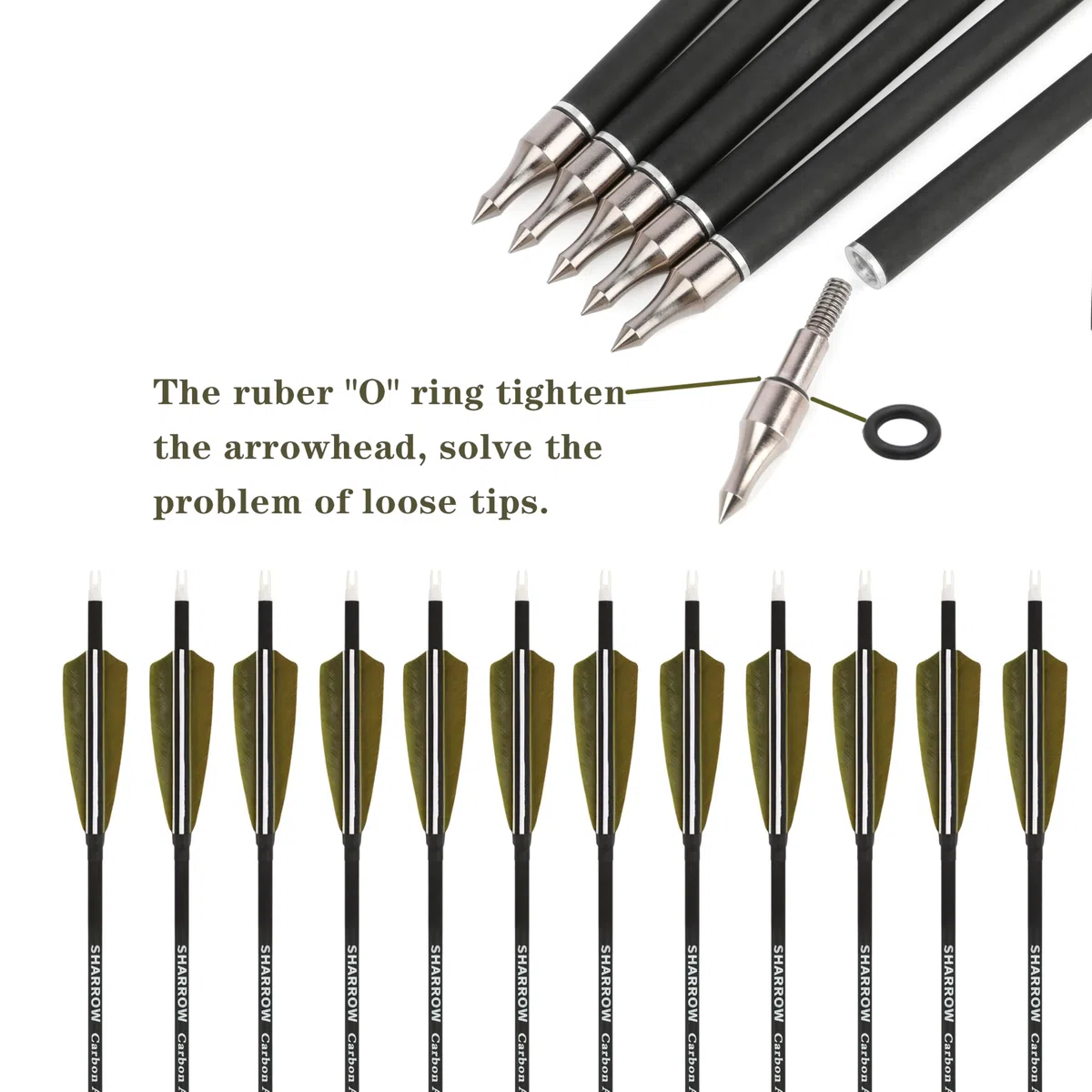 Tiro con Arco Flecha de Carbono 30 Pulgadas Flecha de Tiro con 4 Pulgadas de Plumas de Pavo 500 Spine práctica de Tiro para Arco Compuesto Recurve Bow