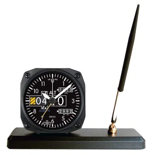 Altímetro de aviación Trintec 2060 NV de la Serie Pen Set de Escritorio con Reloj Despertador 3,5