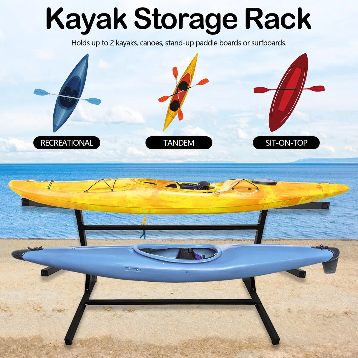 Soporte para Kayak Independiente, Soporte para 2 Kayaks Estante de Almacenamiento Soporte para Kayak Independiente Accesorios para Kayak Estante para Canoas a Prueba de lluvia y a Prueba de Viento