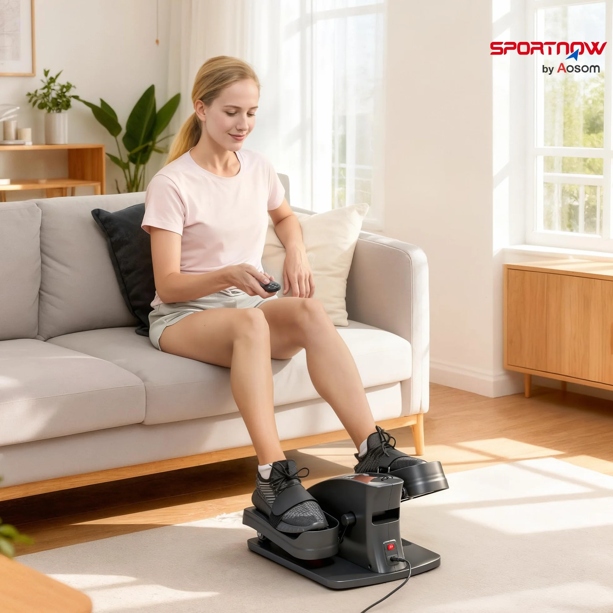 SPORTNOW Mini Bicicleta elíptica para casa Bicicleta elíptica eléctrica bajo el Fregadero con Mando a Distancia Pantalla LED 12 velocidades Antideslizante Silencioso Entrenador de piernas portátil