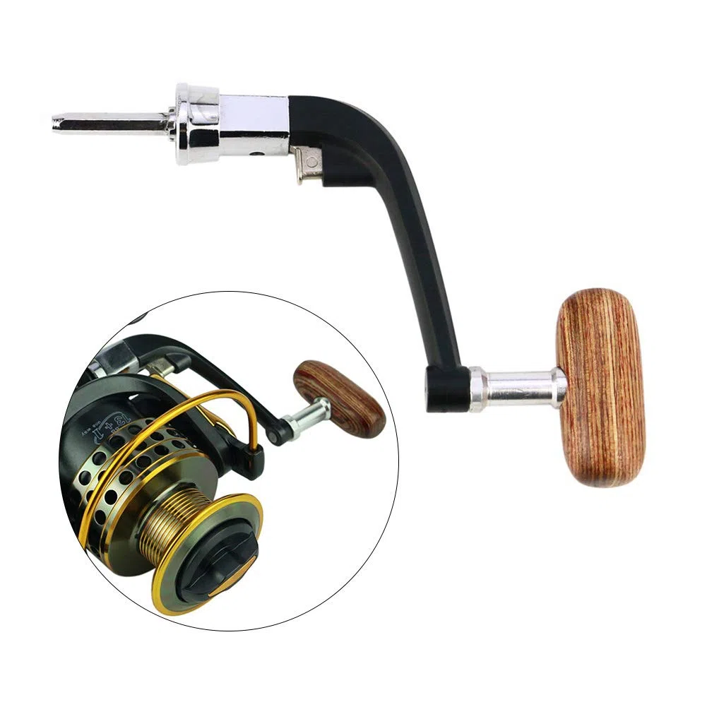 Carrete de mango de pesca Gonetre plegable de metal giratorio carrete de pesca mango brazo basculante perilla de madera para ruedas aparejos de pesca