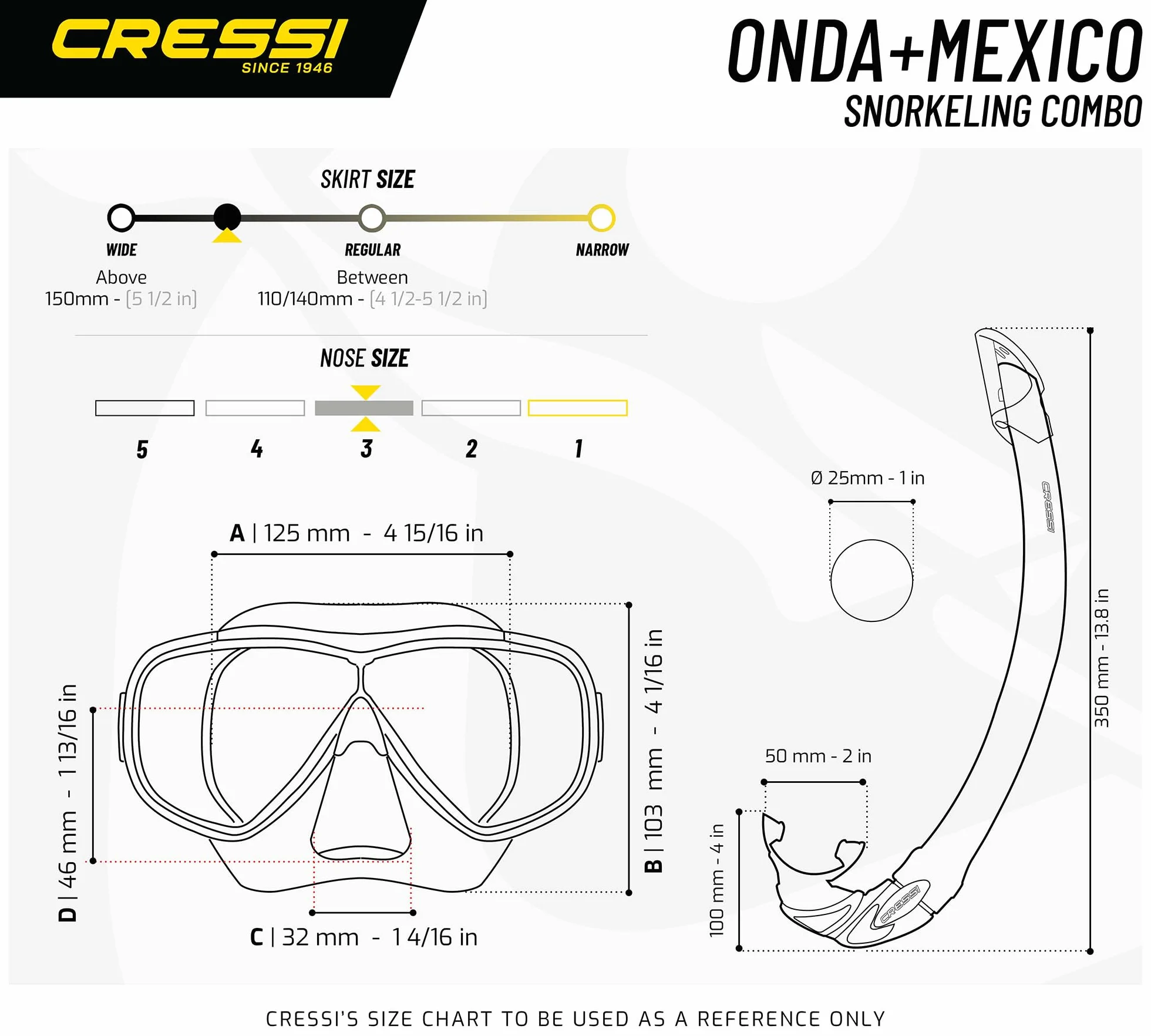 CRESSI Onda - Single Máscara Onda o Set Combinado Máscara Onda + Snorkel Mexico para Buceo y Snorkeling, Talla Única, Unisex