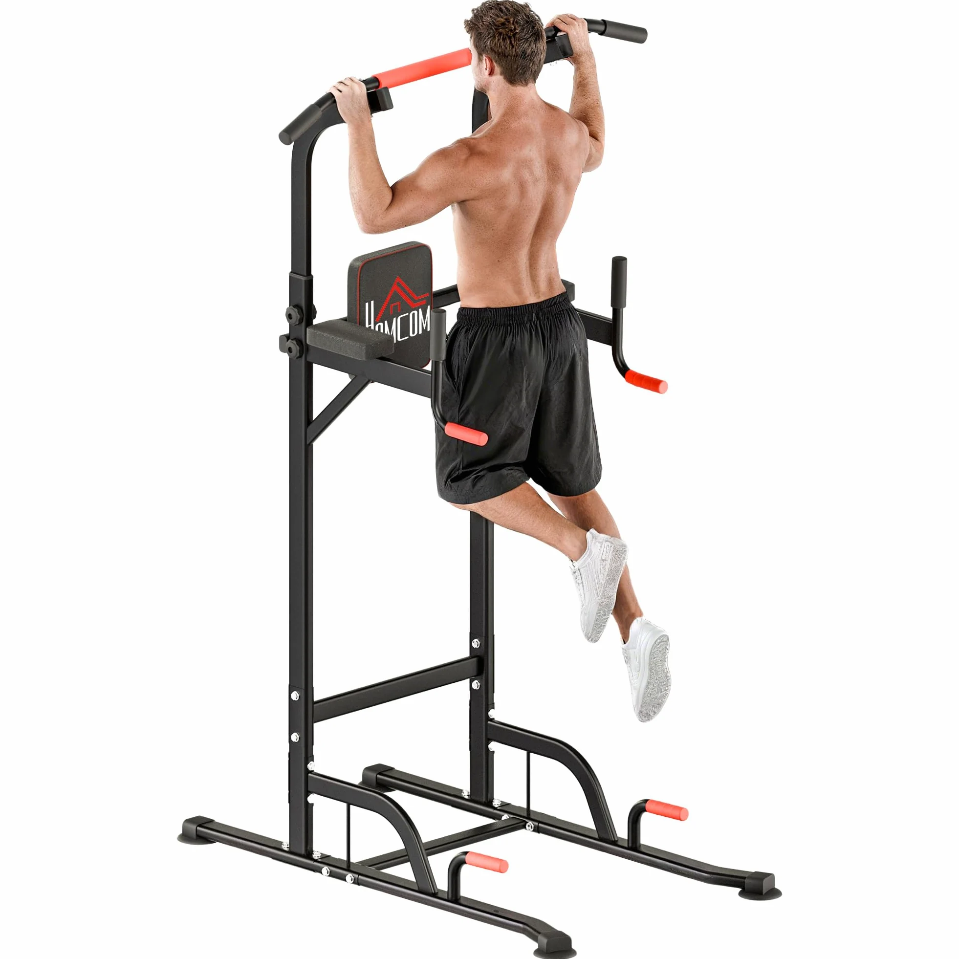 HOMCOM Barra de Dominadas Altura Regulable con 7 Orificios Torre de Ejercicios Estación Multifuncional para Entrenamiento Fitness Casa Gimnasio Oficina Carga 120 kg 123x98x189-239 cm