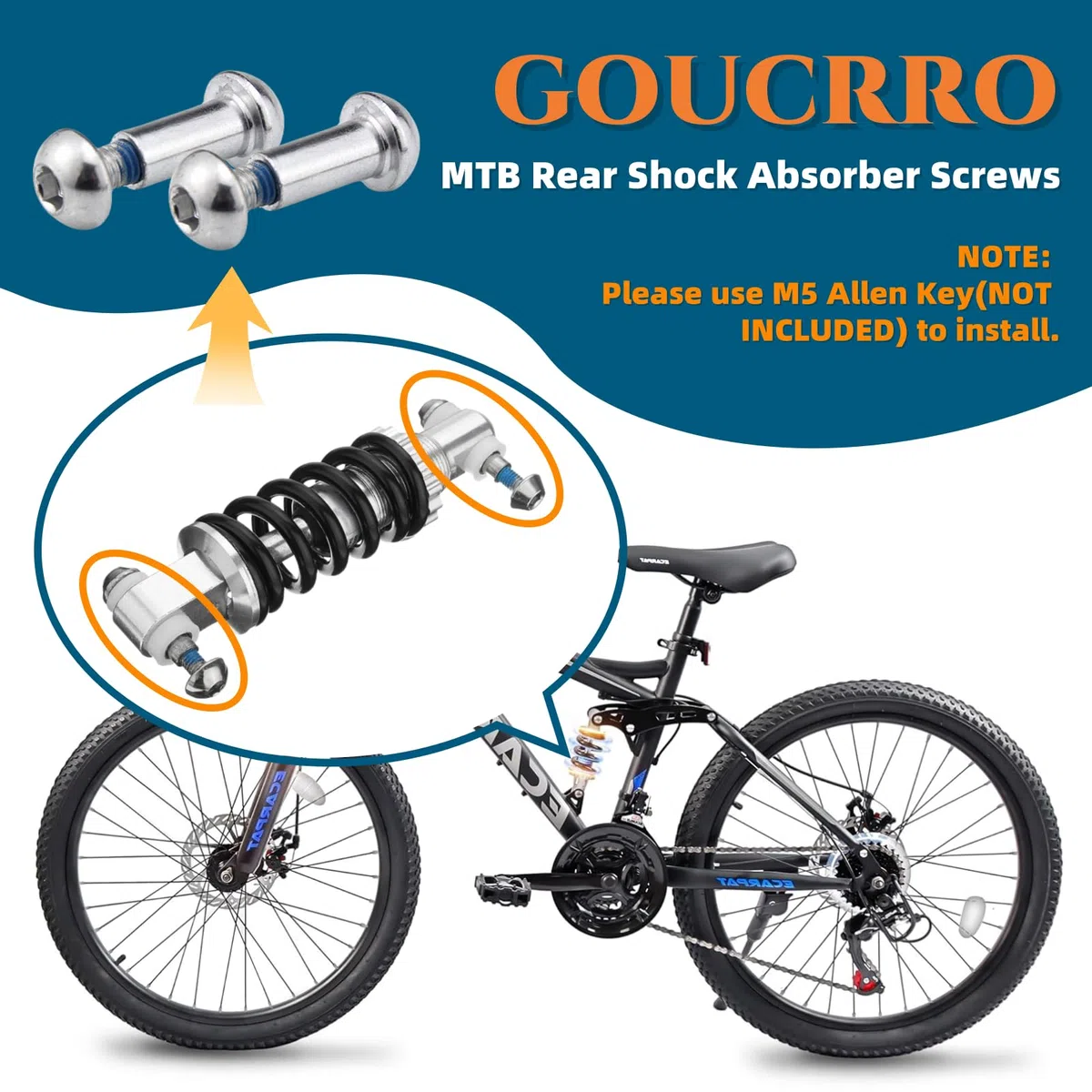 Tornillo amortiguador trasero MTB de 25-86 mm, suspensión completa, pernos M8 semicirculares hexagonales de bloqueo, 4 juegos (plata, 86 mm)